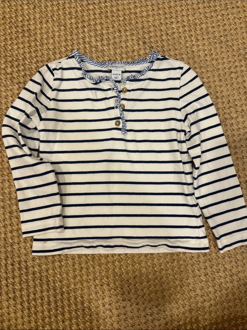 J. Crew Factory White and Navy Striped Long-Sleeve Henley Top